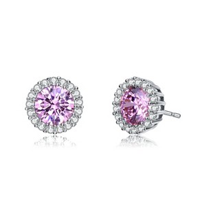 Guili Sterling Silver Colored Cubic Zirconia Round Halo Stud Earrings, a Radiant and Classic Jewelry Piece for a Versatile and Elegant Appeal - 1 of 4