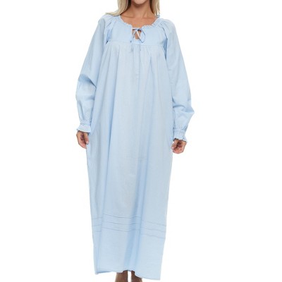 ADR Women's Cotton Nightgown, Long Sleeve Poet Nightshirt Ruffled Vintage Night Dress Gown