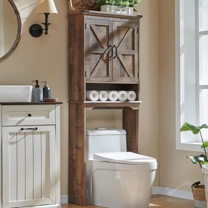 SinCiDo 67" Over The Toilet Storage Cabinet, Farmhouse Bathroom Floor Cabinets with Adjustable Shelf & Door - 1 of 4
