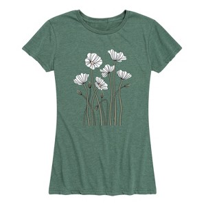 Women's - Instant Message - Abstract White Poppies Short Sleeve Graphic T-Shirt - 1 of 4