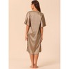 cheibear Women's Satin Nightdress Flare Bell Short Sleeve Sleep Dress Nightgown - 3 of 4