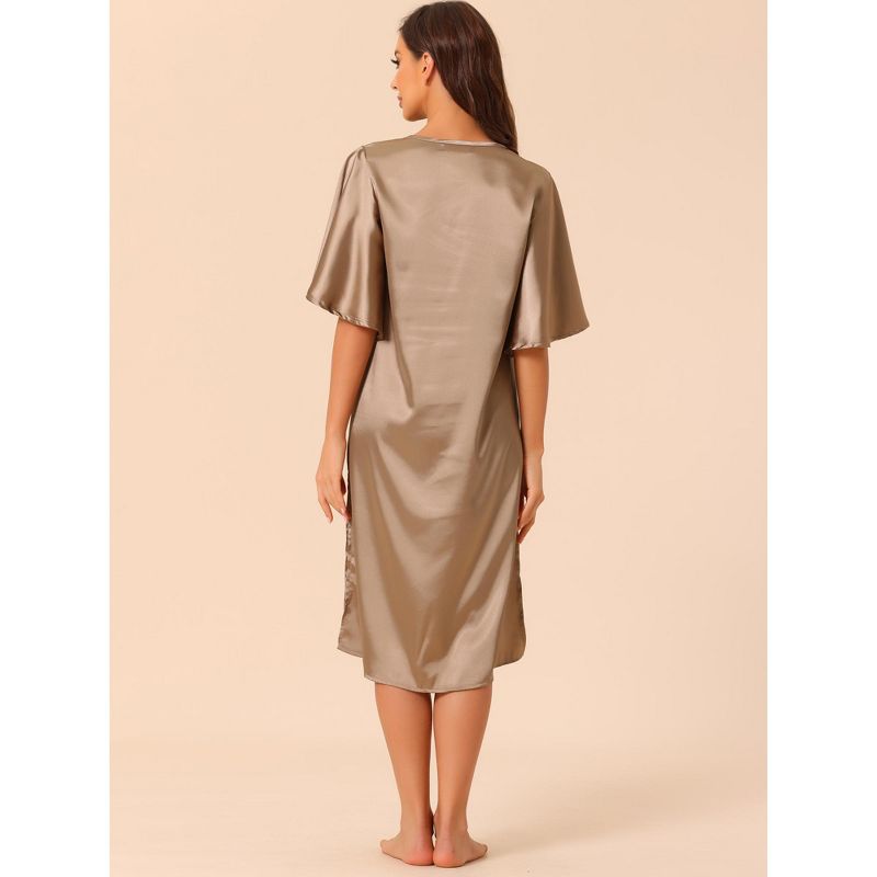 cheibear Women's Satin Nightdress Flare Bell Short Sleeve Sleep Dress Nightgown, 3 of 6