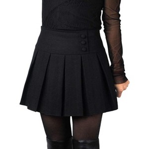 Women's Plaid High Waist Short Skirt - Wool A-Line Pleated Casual Mini Skirt H908-black - 1 of 4