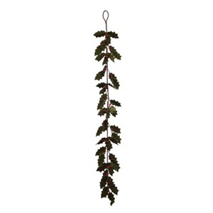 Transpac Fabric 59 in. Green Christmas Glow Holly Garland - 1 of 4