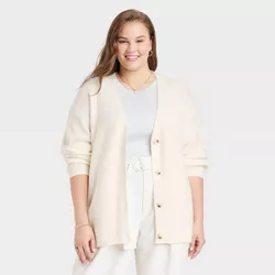Women's Plus Size Button-Front Cardigan - A New Day™ Cream 4X