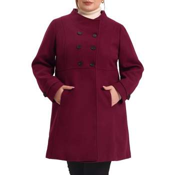 Agnes Orinda Women's Plus Size Stand Collar Pockets Double Breasted Trendy Winter Coats