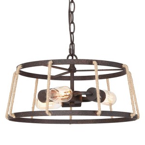 LNC Mocha 3-Light 16.5" Farmhouse Drum Small Chandelier, Antique Bronze with Hemp Rope - 1 of 4