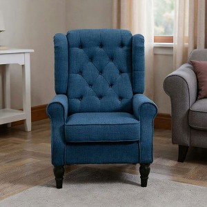 Resenkos Button-Tufted Accent Chair with High Wingback, Rounded Cushioned Armrests and Thick Padded Seat, Set of 2, 4 Chic Wood Legs, - 1 of 4