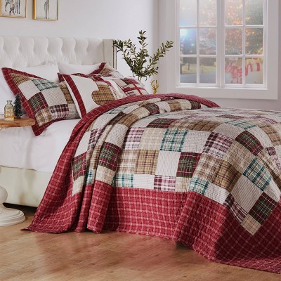 Oxford Red Cotton Reversible King Bedspread Set