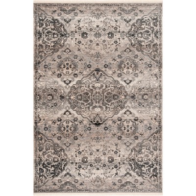 Gray Floral Motif Synthetic Low Pile Runner Rug