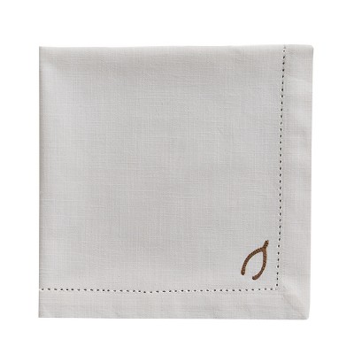 Split P Embroidered Wishbone Napkin Set - Off White