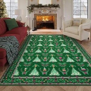 Christmas Tree Area Rug, Washable Low Pile Non-Shedding Carpet for High Traffic Living Room, Dining Room and Bedroom - 1 of 4