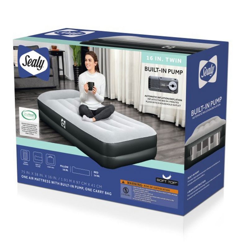 Sealy Tritech Inflatable Indoor or Outdoor Air Mattress Bed 16" Airbed with Built-AC Pump, Headrest, Storage Bag, and Repair Patch, 3 of 7