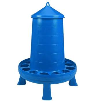 Poultry Feeder with Legs (Blue) - Durable Feeding Container with Carrying Handle for Chickens & Birds (35 Lbs)