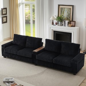 YOOCOZZ  133" 4-Seater Corduroy Sofa with USB Ports, Hidden Storage, and Flip-Top Cup Holders - 1 of 4