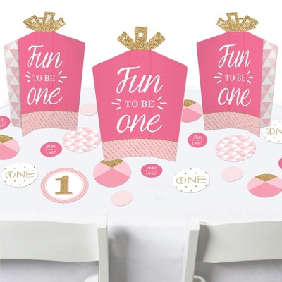 Big Dot of Happiness 1st Birthday Girl - Fun to be One - First Birthday Party Decor and Confetti - Terrific Table Centerpiece Kit - Set of 30