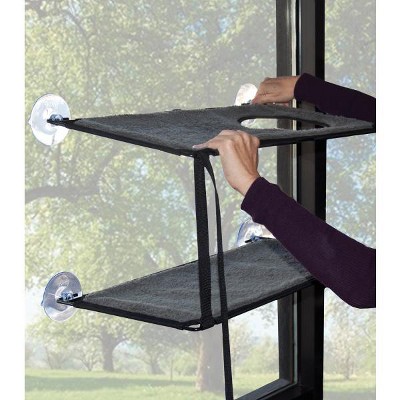 Large Gray Double Stack Cat Window Perch with Steel Frame