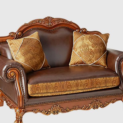 Dresden Brown Faux Leather Tufted Loveseat with Nailhead Trim