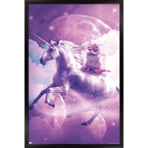 Trends International James Booker - Kitty Cat Riding On Space Galaxy Unicorn Framed Wall Poster Prints - 1 of 4