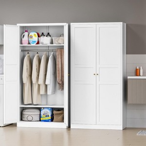 Mlezan 72" Wardrobe: 2 Doors, Hanging Rod, Metal Cabinet for Bedroom, Laundry, or Office. Perfect for Clothing Storage and Organization. - 1 of 4