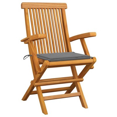 vidaXL 2X Solid Acacia Wood Patio Chairs with Gray Cushions - Foldable Teak Outdoor Seating for Garden, Terrace, Patio, Deck - Comfortable Armrests
