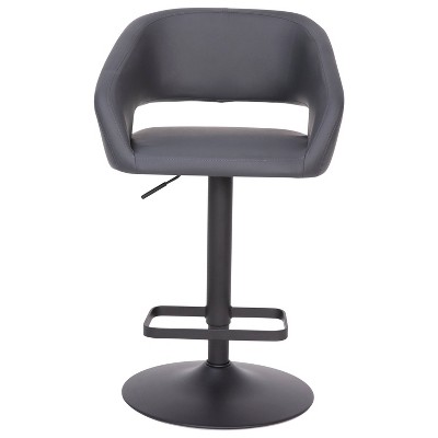 Gray Vinyl Adjustable Swivel Barstool with Black Metal Base