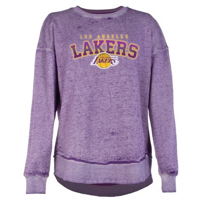 NBA Los Angeles Lakers Women's Ombre Arch Print Burnout Crew Neck Fleece Sweatshirt