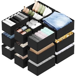 Set of 18 Collapsible Drawer Organizer Bins for Clothes, Closet Organizers and Storage Dividers for Clothing (Black) - 1 of 4