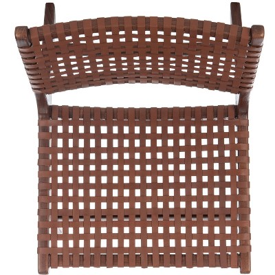 Cognac Brown Leather & Sungkai Wood Transitional Side Chair