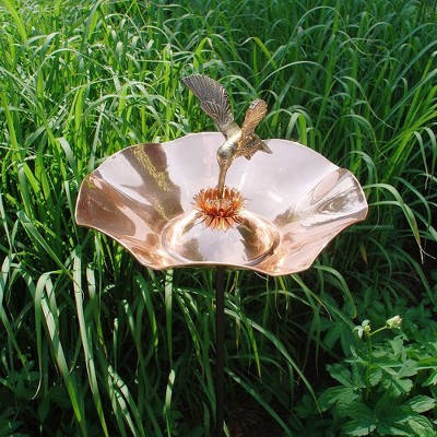 Copper Hummingbird Birdbath with Wrought Iron Stake