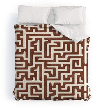 3pc Queen Maze In Brandywine Polyester Duvet & Sham Set Orange - Deny Designs