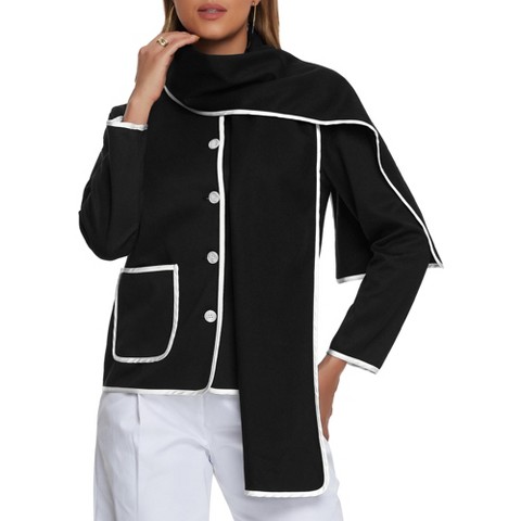 Allegra K Women's Button Down Pockets Elegant Casual Winter Coats Scarf Jacket Black X-Large