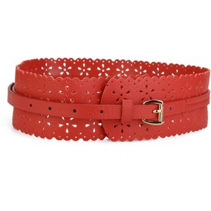 INSPIRE CHIC Women's Vintage Hollow Floral Leather Cinch Wide Waistband - 1 of 4