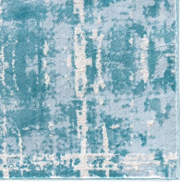 Turquoise and Ivory Square Abstract Wool Area Rug
