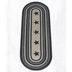 Earth Rugs Black Stars Oval Patch Rug, 2'x6', Braided Jute Runner with Country Primitive Design - 1 of 3