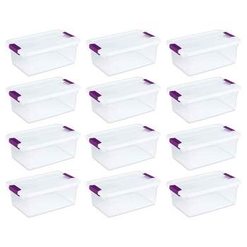 Sterilite 15 Qt ClearView Latch Storage Box Stackable Bin with Latching Lid, Plastic Container to Organize Shoes in Closet, Clear Base, Lid, 12-Pack