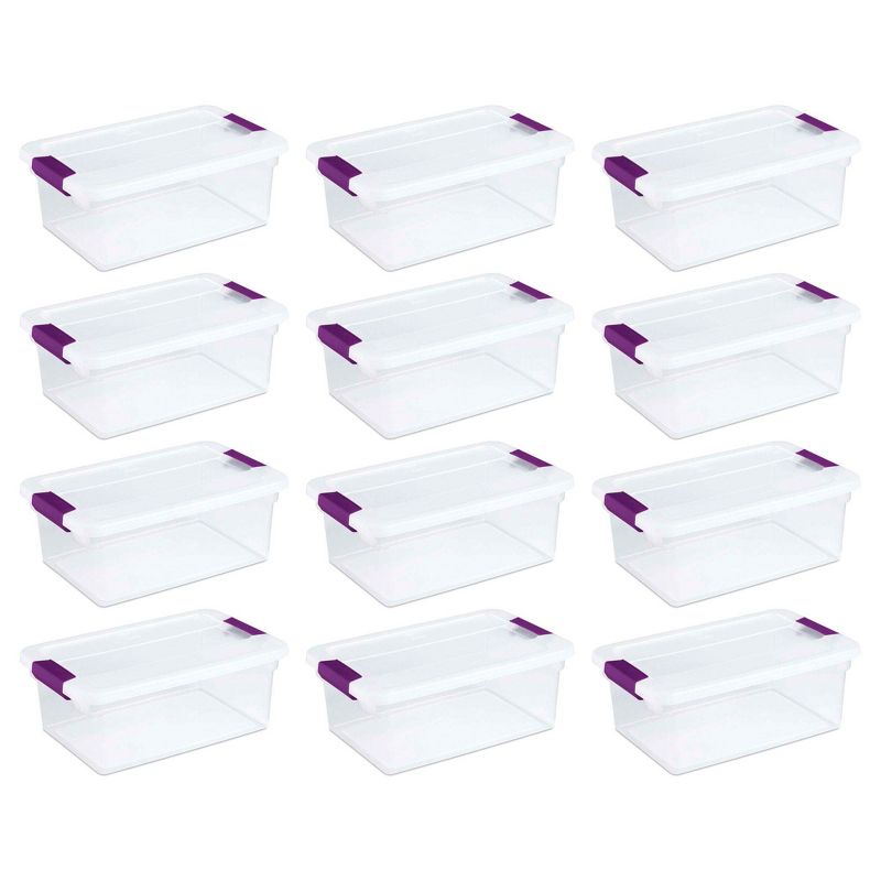 Sterilite 15 Qt ClearView Latch Storage Box Stackable Bin with Latching Lid, Plastic Container to Organize Shoes in Closet, Clear Base, Lid, 12-Pack, 1 of 8