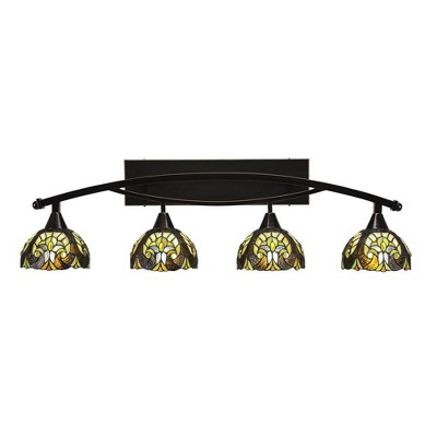 Toltec Lighting Bow 4 - Light Vanity in  Black Copper with 7" Ivory Cypress Art Glass Shade