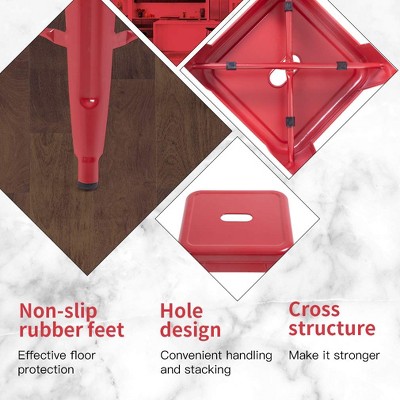 Set of 4 Red 24" Metal Stackable Counter Height Bar Stools