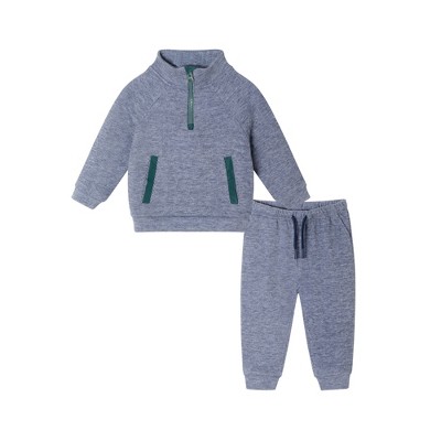 Image of Andy & Evan Infant  Navy/Green Stretch Cord Sweatshirt & Pant Set Blue, Size 9-12 Months.