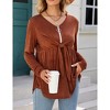 Women's Long Sleeve Front Knot Tops V Neck Ruffle Hem Casual Shirt Zip Up Flowy Blouses - 4 of 4
