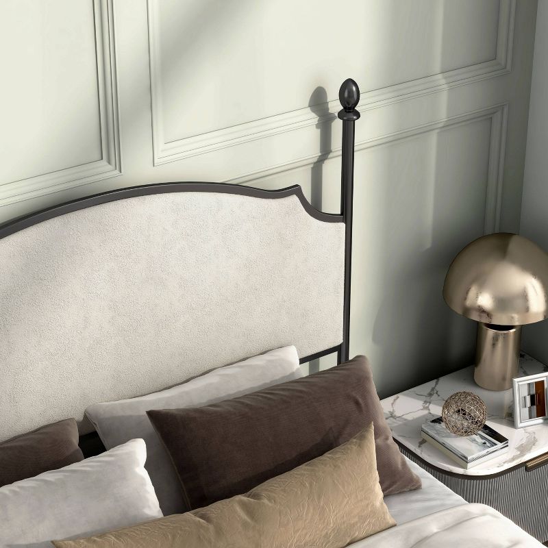 HOMES: Inside + Out Sweepwind Transitional Boucle Four Poster Panel Bed Beige/Gunmetal, 4 of 8