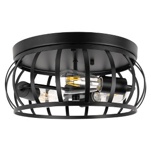 DORESshop 13 in. 3-Light Industrial Caged Drum Matte Black Flush Mount Ceiling Fixture - 1 of 4