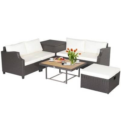Tangkula 7PCS Outdoor Furniture Set w/ PE Wicker Cushions Conversations On The Sectional Sofa Patio
