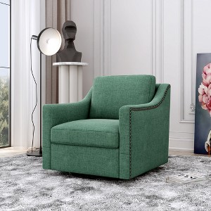 Zeus & Ruta 360° Swivel Armchair with Brass Nail Decor, Cotton Linen Skin-Friendly Fabric, Ergonomic Design for Indoor Living/Bedroom - 1 of 4
