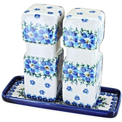 Blue Rose Polish Pottery Zaklady Large Shakers with Tray