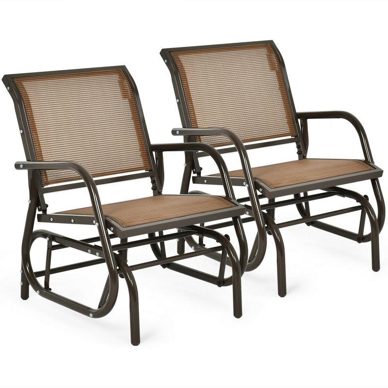 Costway 2PCS Patio Swing Glider Chair Single Rocking Chair Yard Outdoor Brown, 1 of 9
