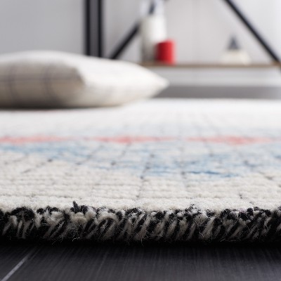Ivory and Blue Abstract Hand-Tufted Wool Runner Rug