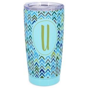 Elanze Designs U Monogram Herringbone Arrows Wrap-Around Design 20 Ounce Stainless Steel On-The-Go Coffee Mug, Thermal Travel Tumbler with Leak - 1 of 4