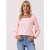 Allegra K Women's Casual Jacquard Hollow Out Square Collar Puff Long Sleeve Pullover Tops - 2 of 4